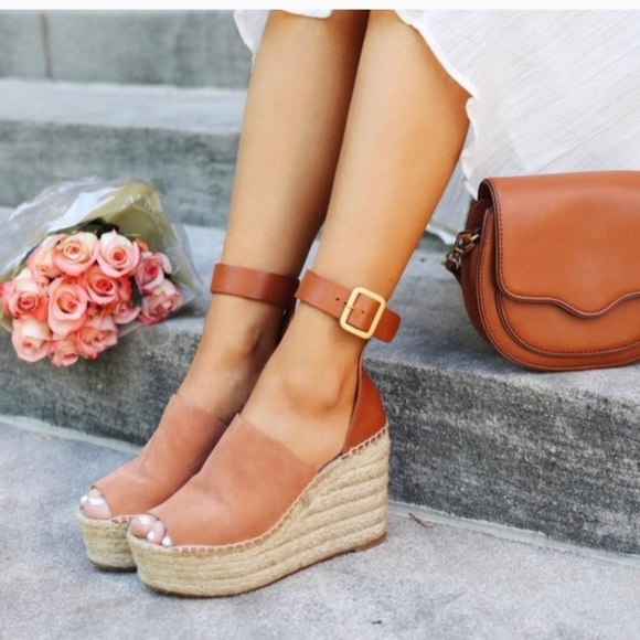 Marc Fisher ‘Adalyn' Espadrille Wedge Sandal Excellent Condition Camel Brown - Picture 2 of 11